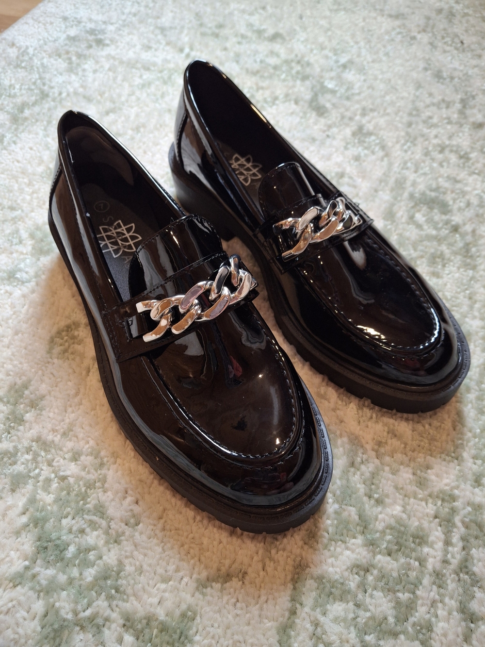 Serra Black Loafers with Silver Chain Accent
